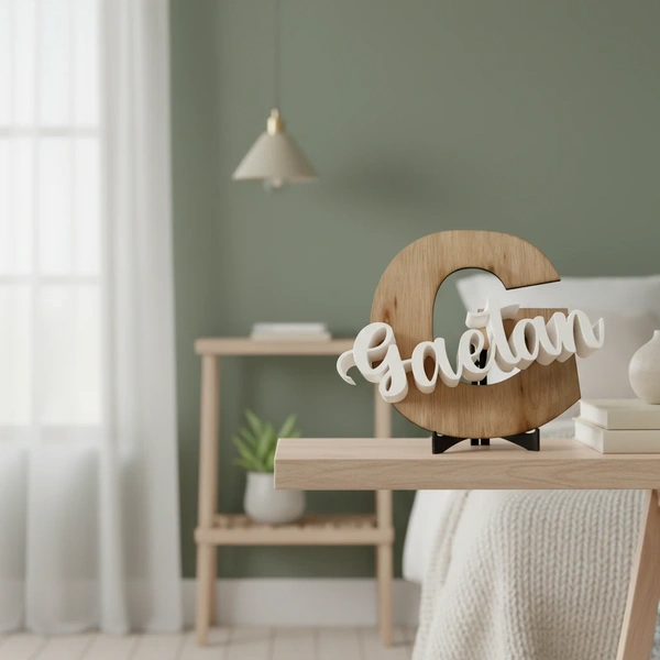 Décoration en bois et prenom impression 3d