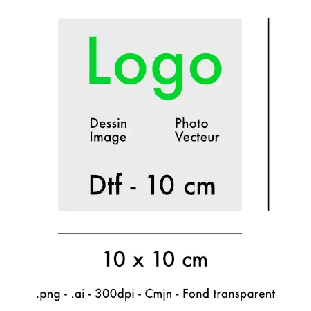 Impression dtf pour logo de 10cm, Feuille sous 24h