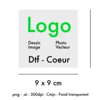 Transfert Dtf en 9 x 9 cm a coeur, planche expédié sous 24h