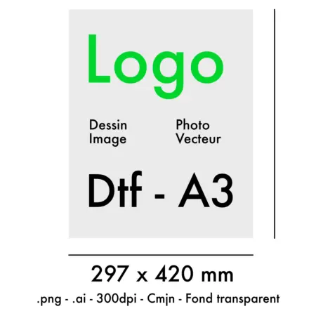 Transfert Dtf A3, film impression en 29,7 x 42 cm