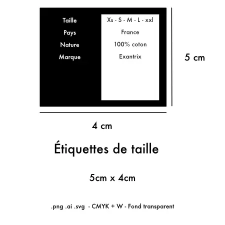 50 Étiquettes pour taille de vêtement en Dtf thermocollant