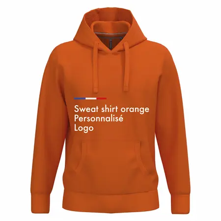 Sweat shirt a capuche orange personnalisé homme de qualité