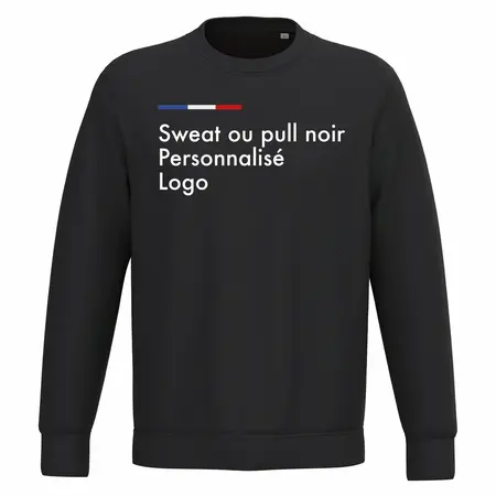 Sweat noir personnalisé homme et femme, pull col rond