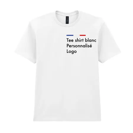 T shirt blanc personnalisé homme, col rond, 100% coton