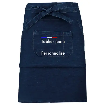 Tablier denim mi long à personnalisé par logo