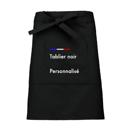 Tablier noir de travail long personnalisable avec poche